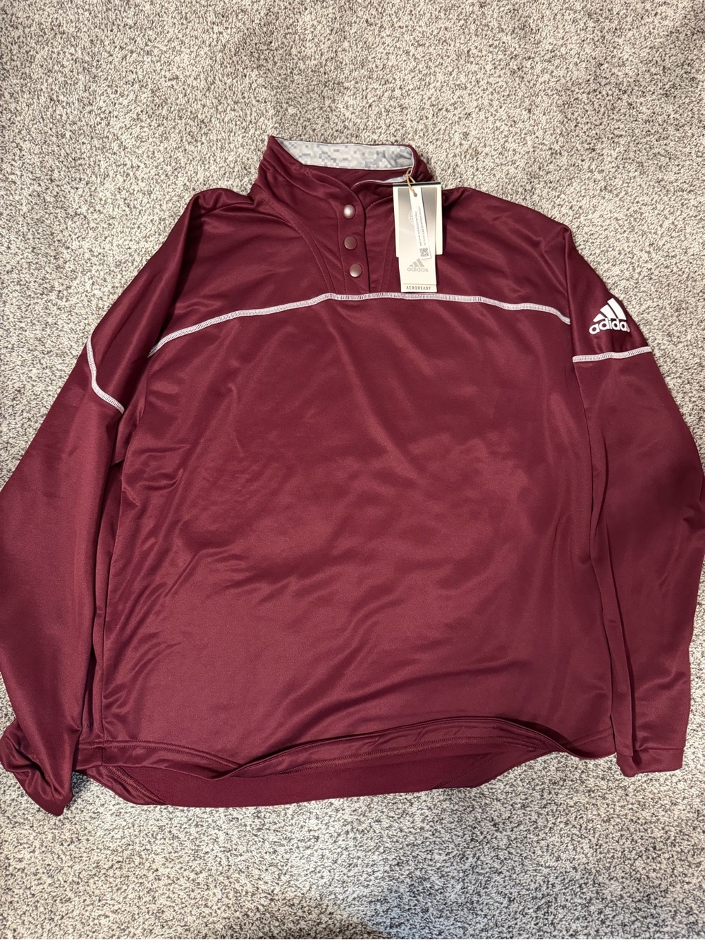 Adidas Men's Maroon Pullover with Quarter-Snap Collar